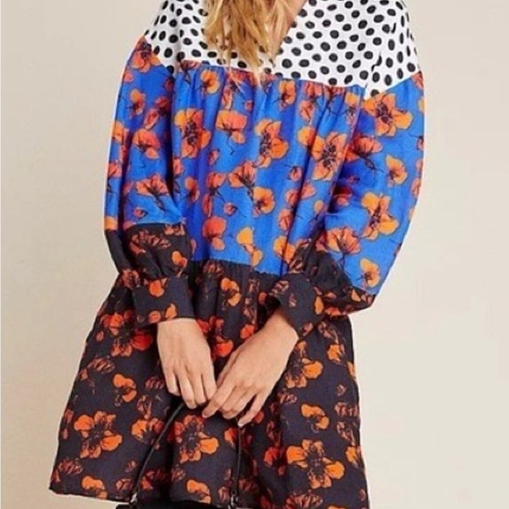 Dhruv Kapoor Mini Dress Tunic Womens Small Patchwork Floral Polkadot Bohemian